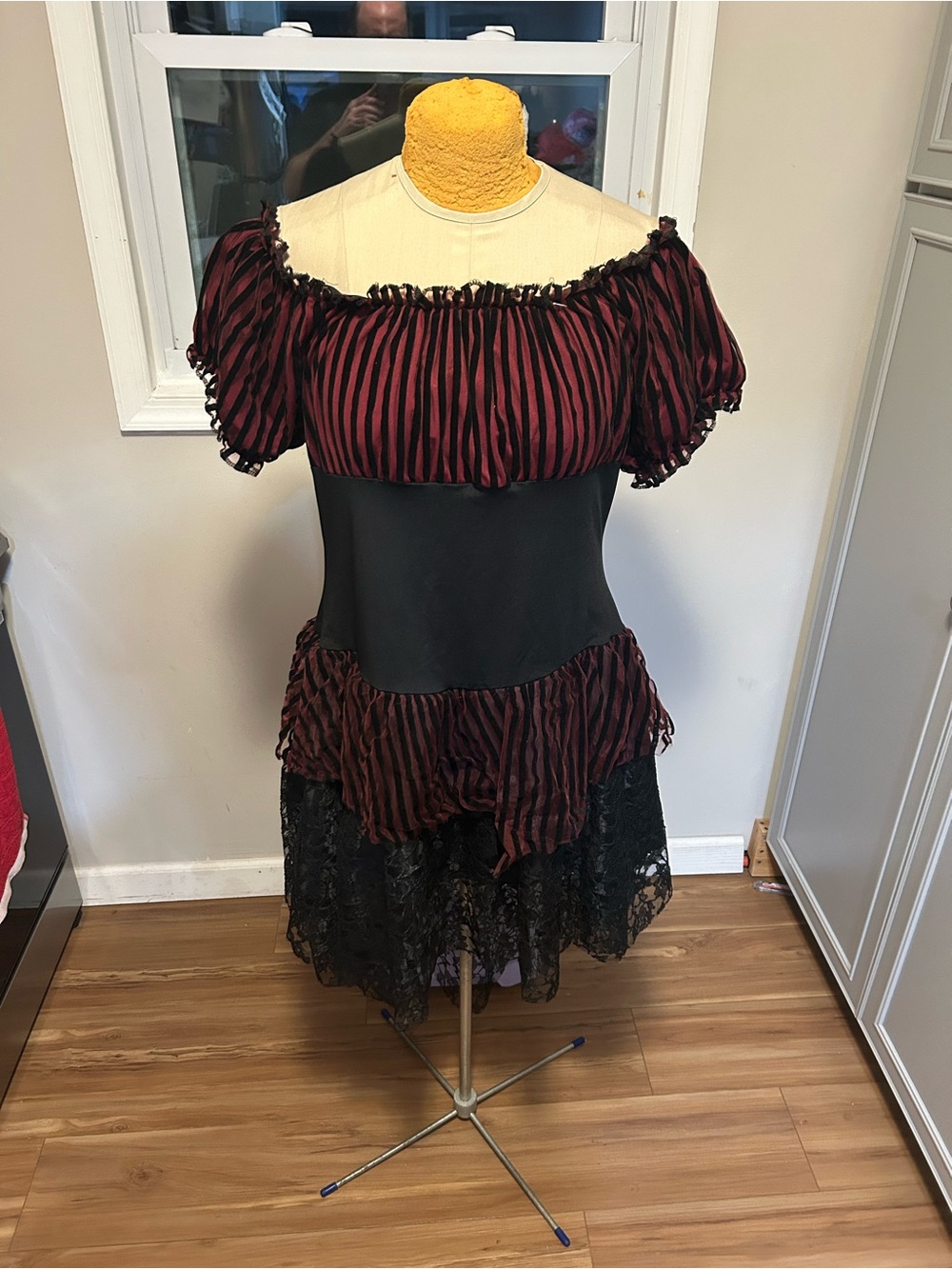 Steampunk Goth Off-Shoulder Burgundy and Black Peasant Top Dress Size 1X